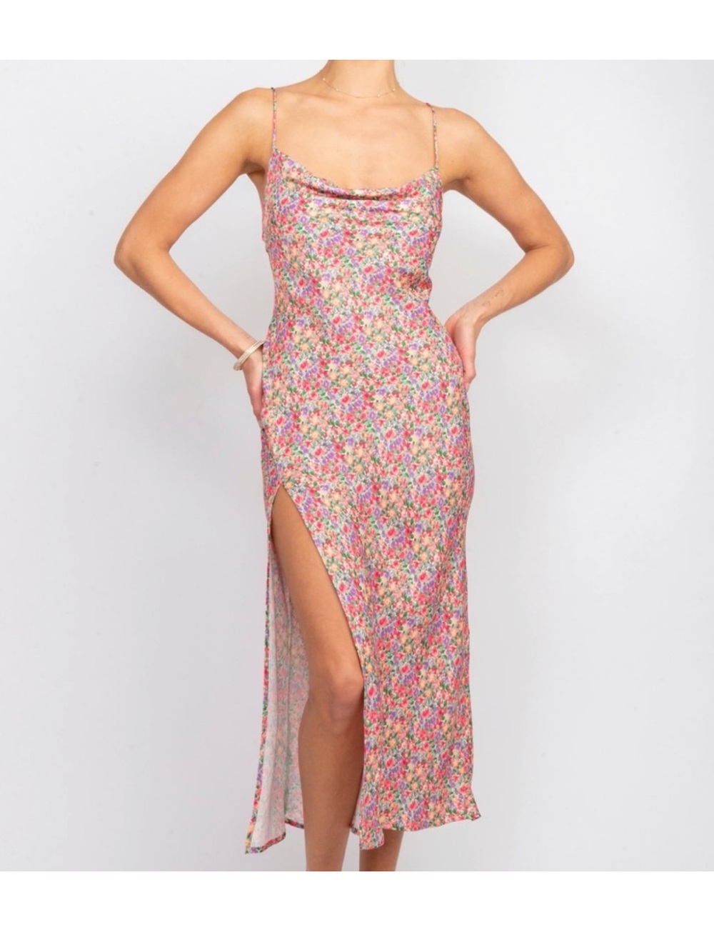 RESA Madison Slip Dress Charleston Floral Cowl Neck Open Back Midi M